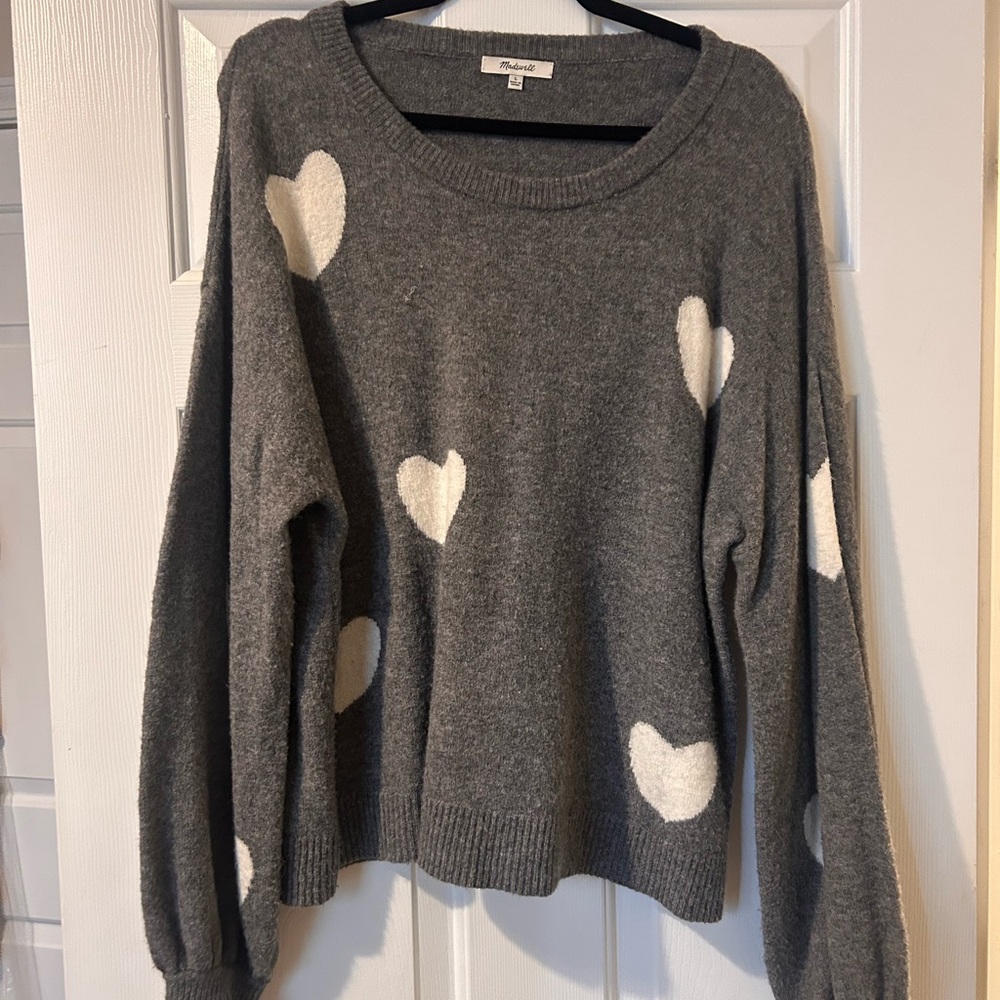 Gray Heart Pattern Sweater - image 1